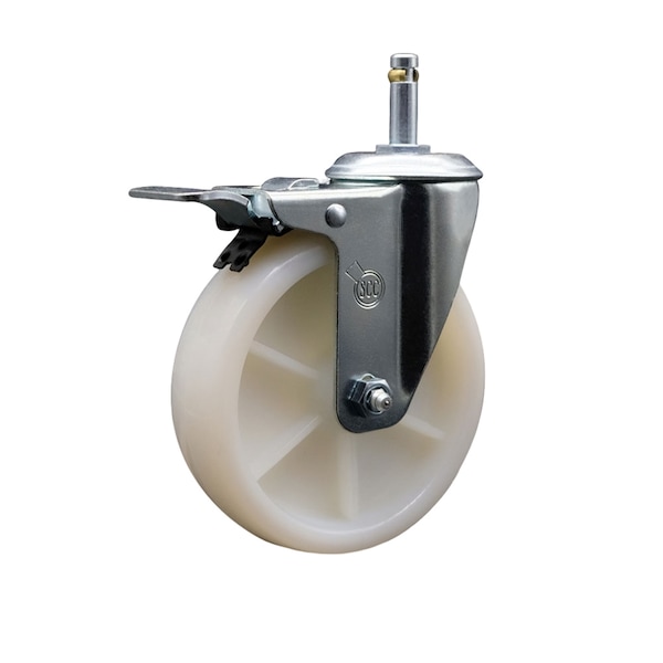 5'' Nylon Wheel Swivel 7/16'' Grip Ring Stem Caster Total Lock Brake